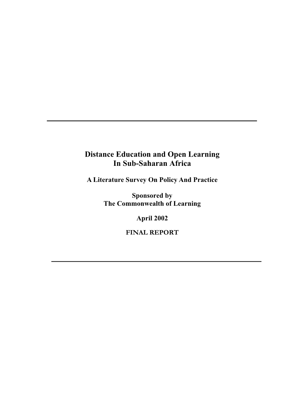 Distance Education and Open Learning in Sub-Saharan Africa – A