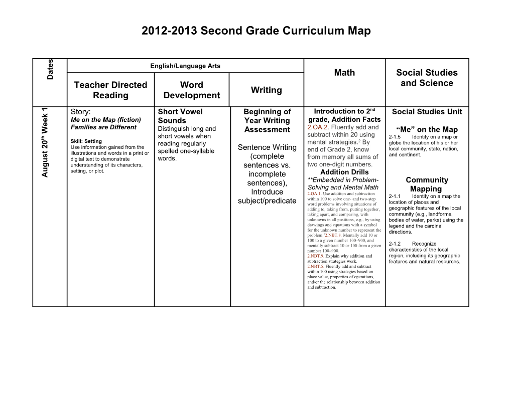 2012-2013 Second Grade Curriculum Map