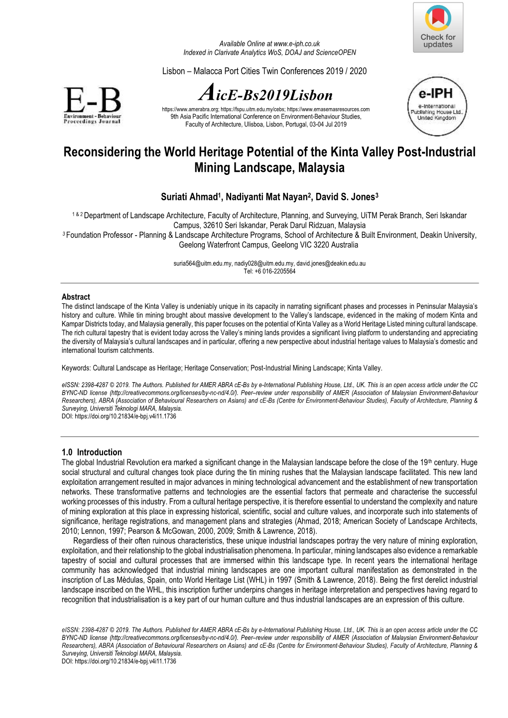 Reconsidering the World Heritage Potential of the Kinta Valley Post-Industrial Mining Landscape, Malaysia