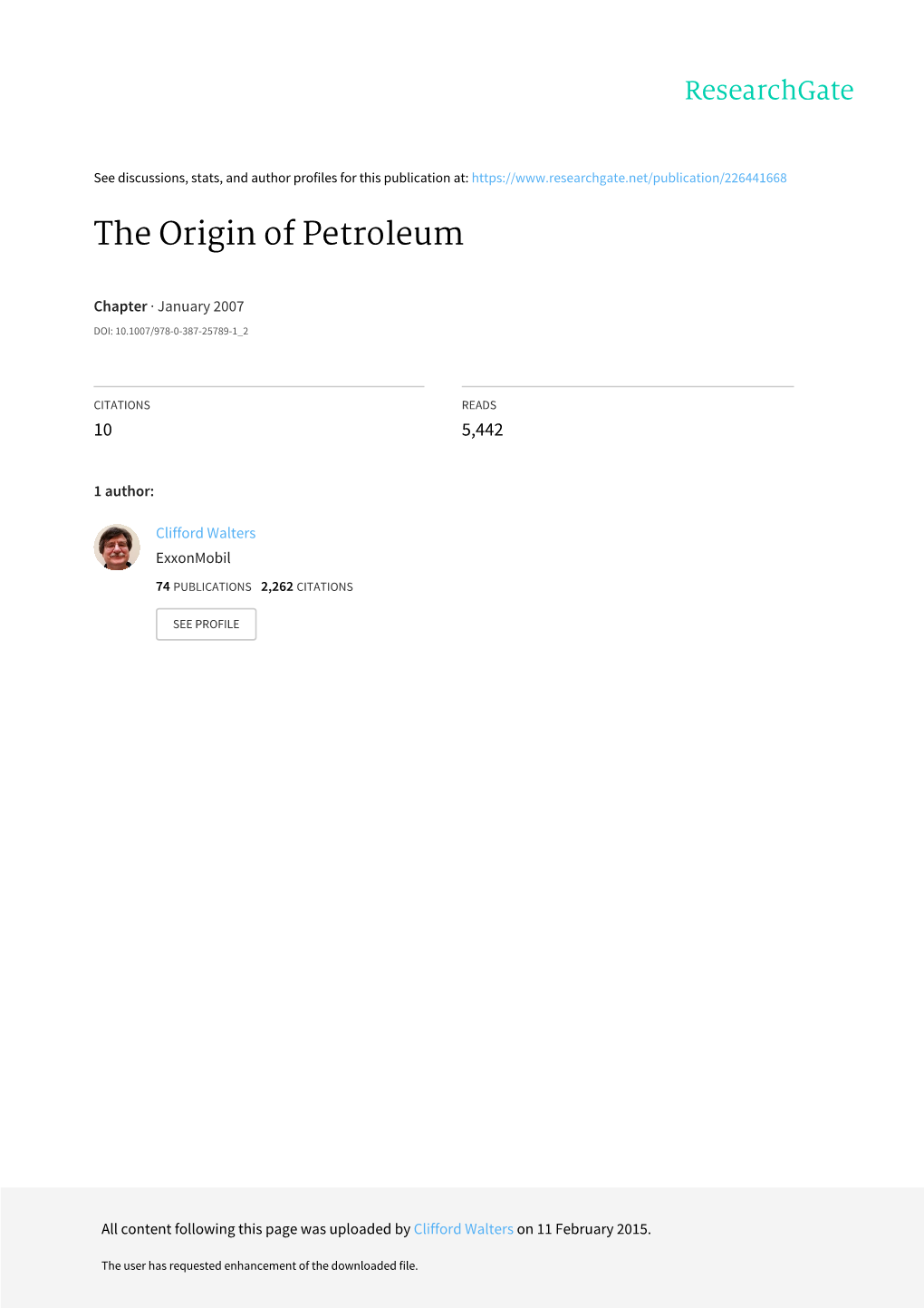 The Origin of Petroleum
