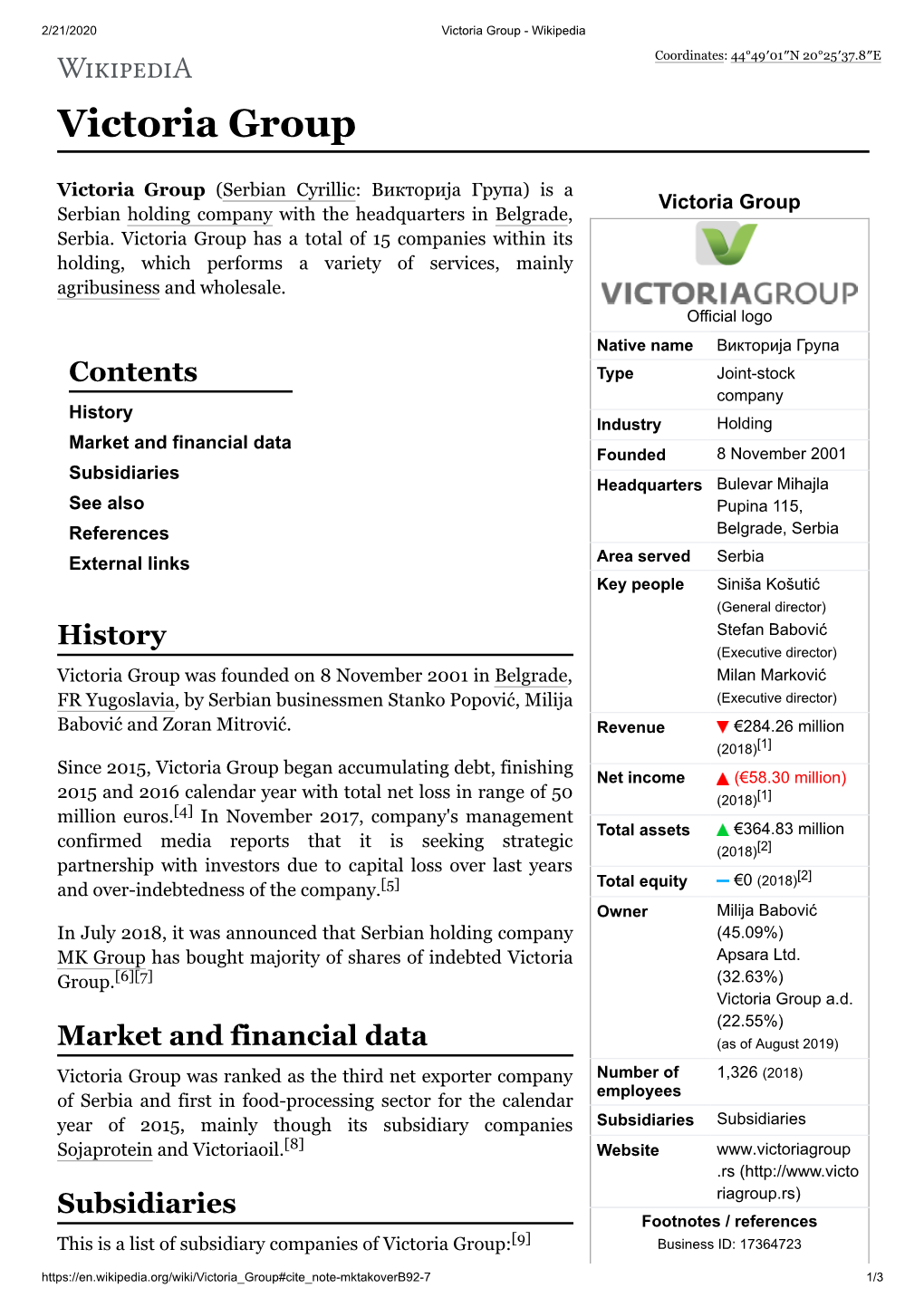 Victoria Group - Wikipedia Coordinates: 44°49′01″N 20°25′37.8″E