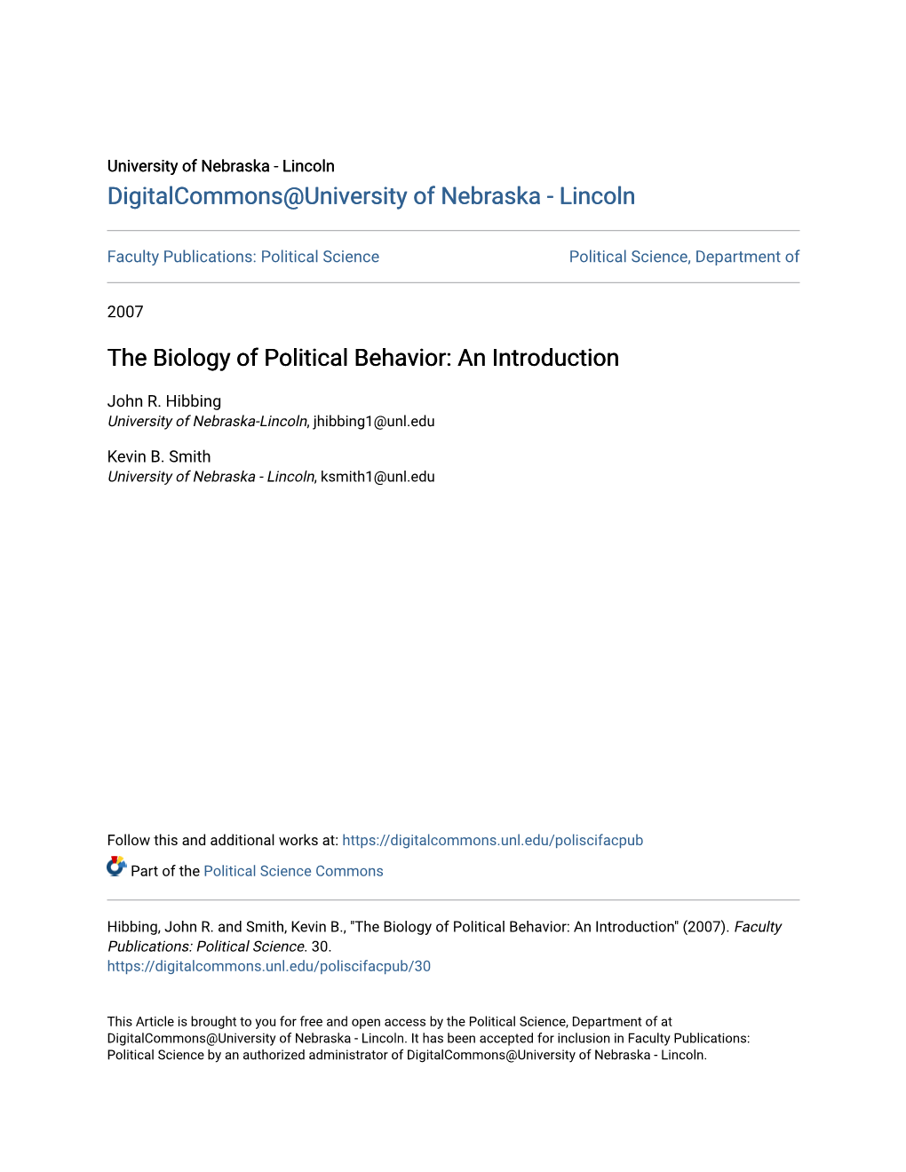 The Biology of Political Behavior: an Introduction