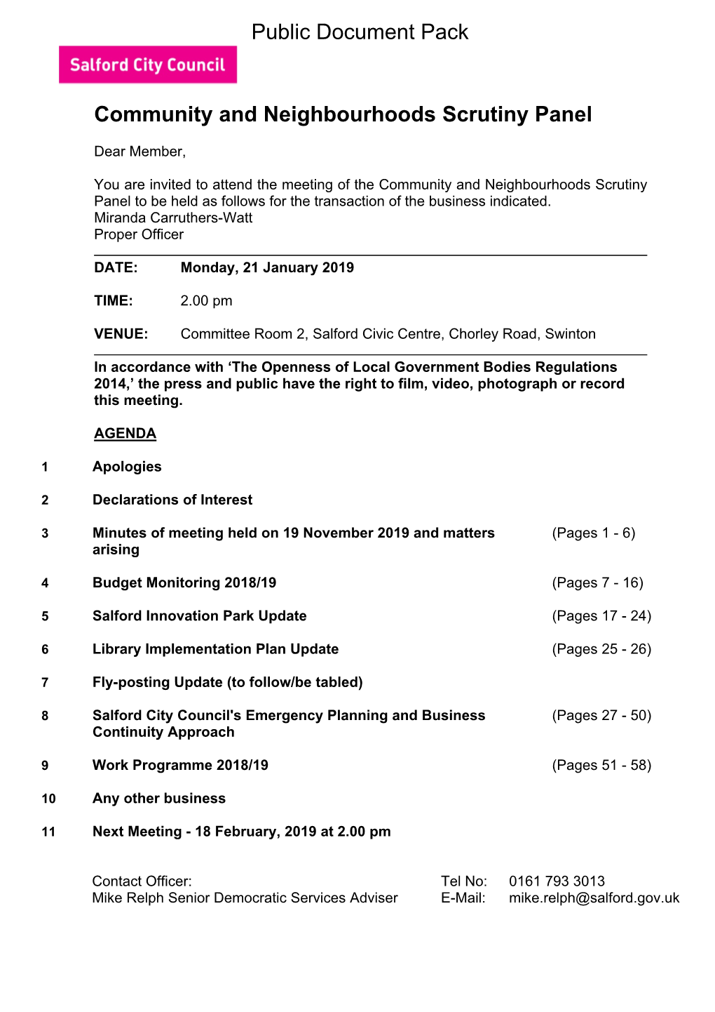 Community and Neighbourhoods Scrutiny Panel