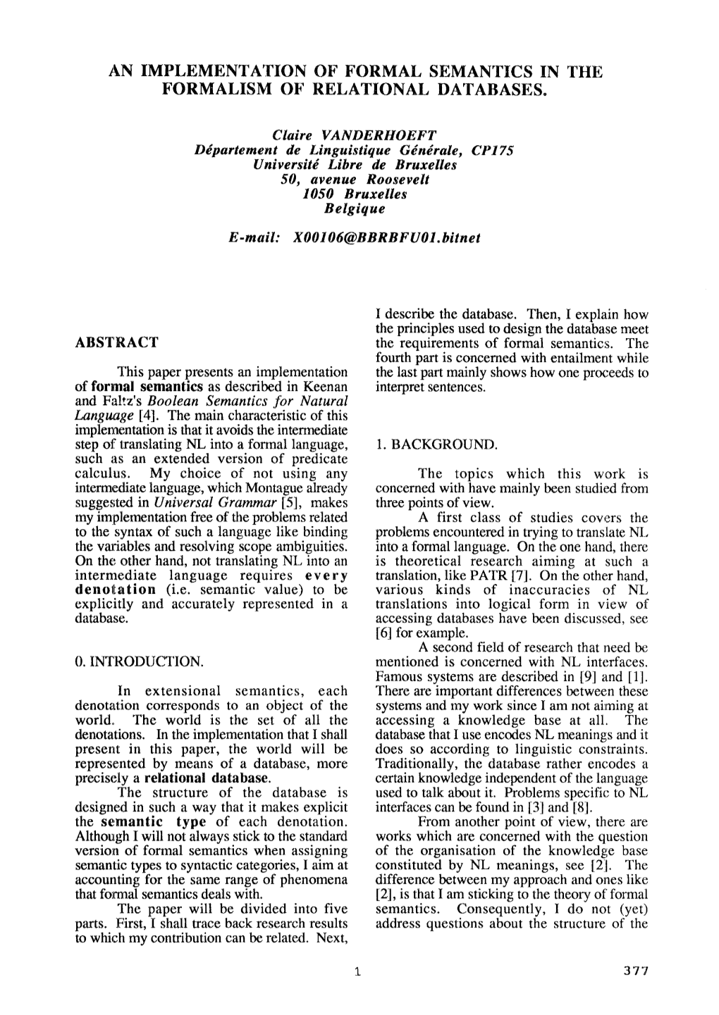 An Implementation of Formal Semantics in the Formalism of Relational Databases