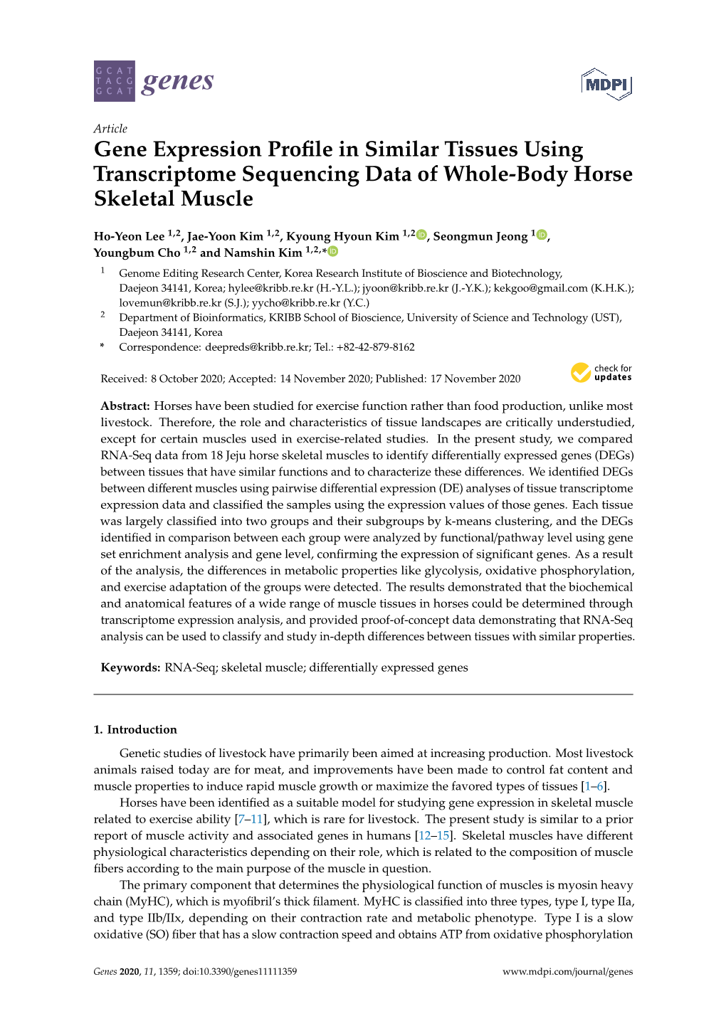 Gene Expression Profile in Similar Tissues Using Transcriptome Sequencing Data of Whole-Body Horse Skeletal Muscle