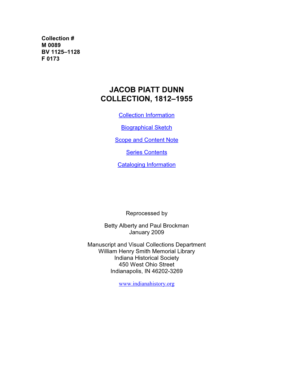 Jacob Piatt Dunn Collection, 1812–1955