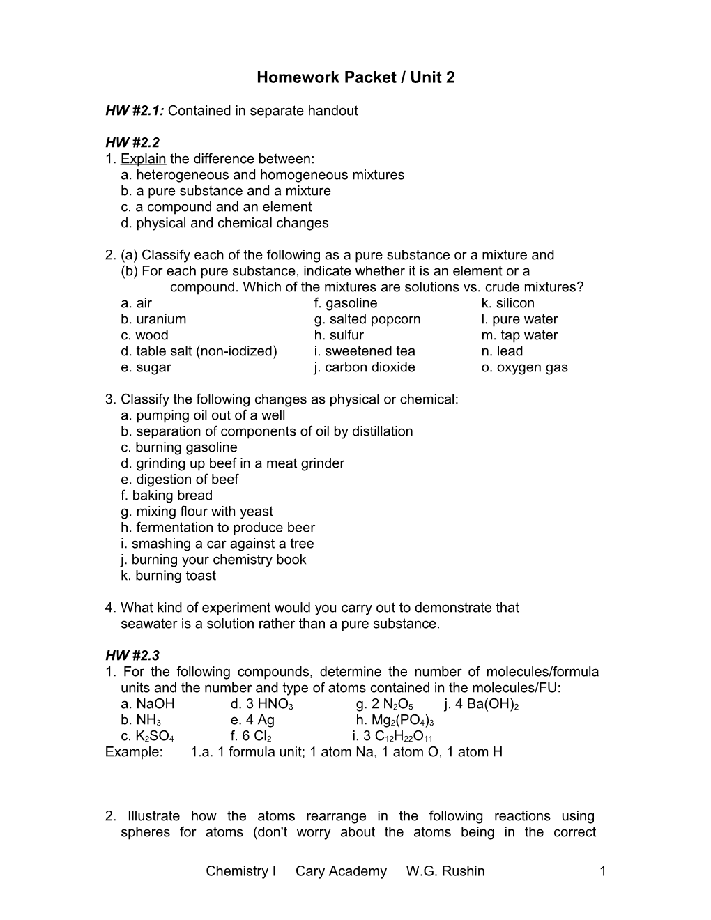 Homework Packet / Unit 2