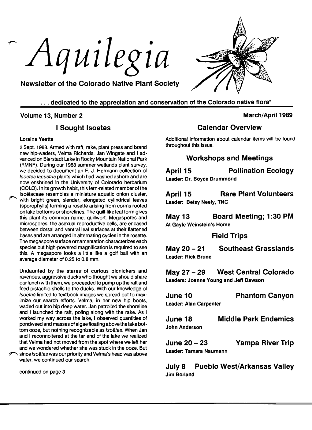 Newsletter of the Colorado Native Plant Society I Sought Isoetes