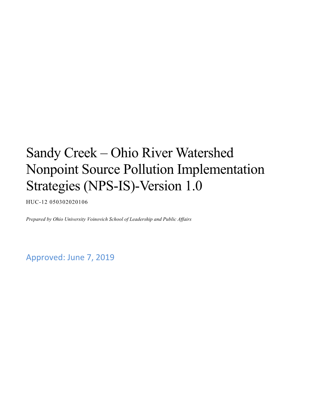 Sandy Creek – Ohio River Watershed Nonpoint Source Pollution Implementation Strategies (NPS-IS)-Version 1.0