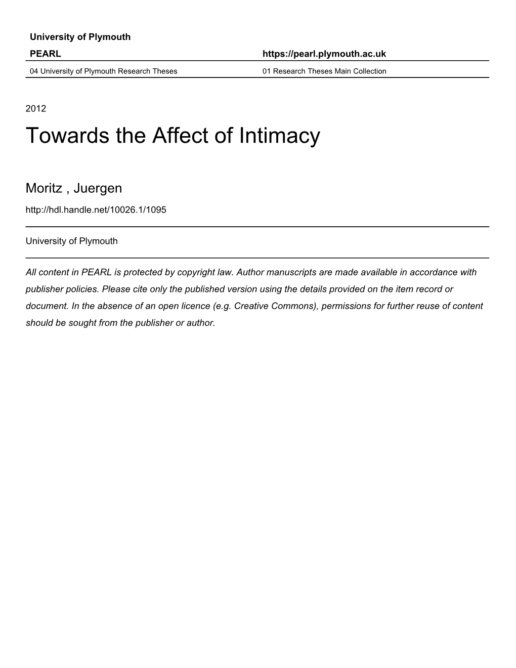 Towards the Affect of Intimacy