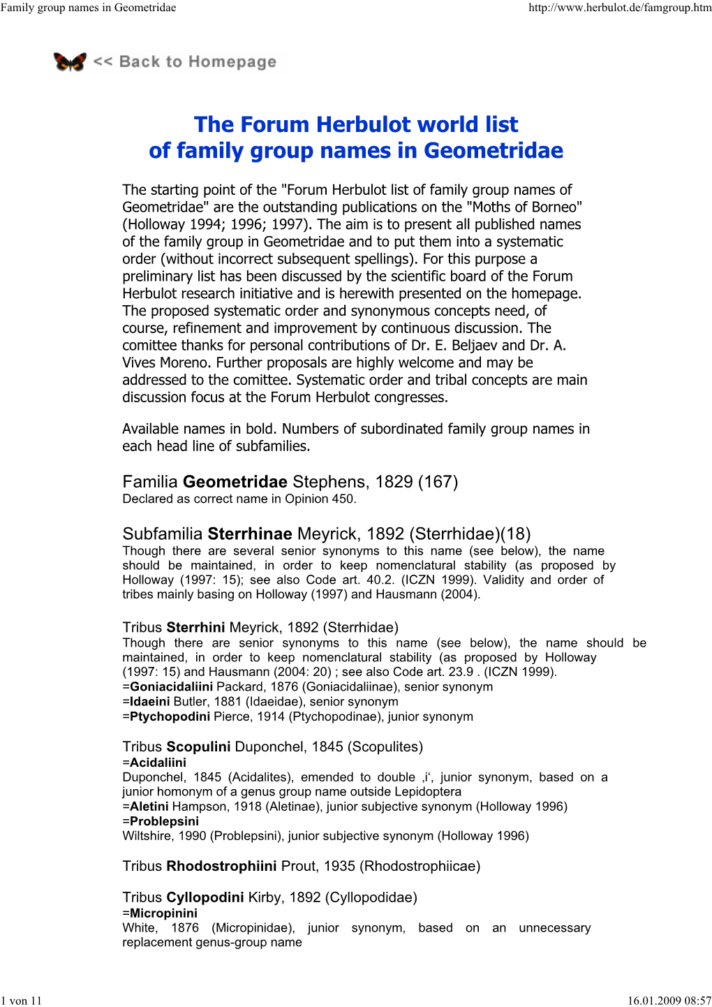 Family Group Names in Geometridae