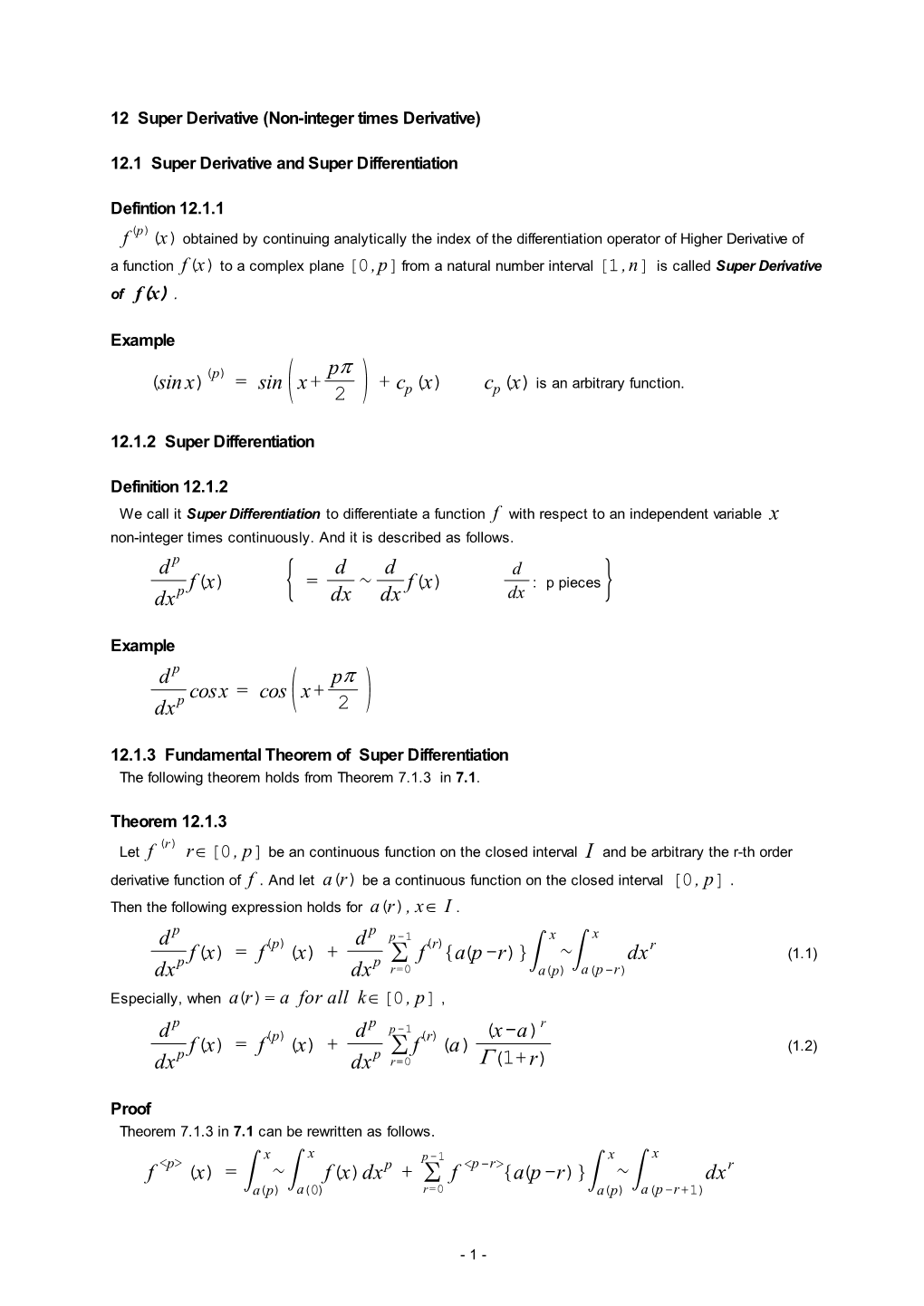 12 Super Derivative (Non-Integer Times Derivative)