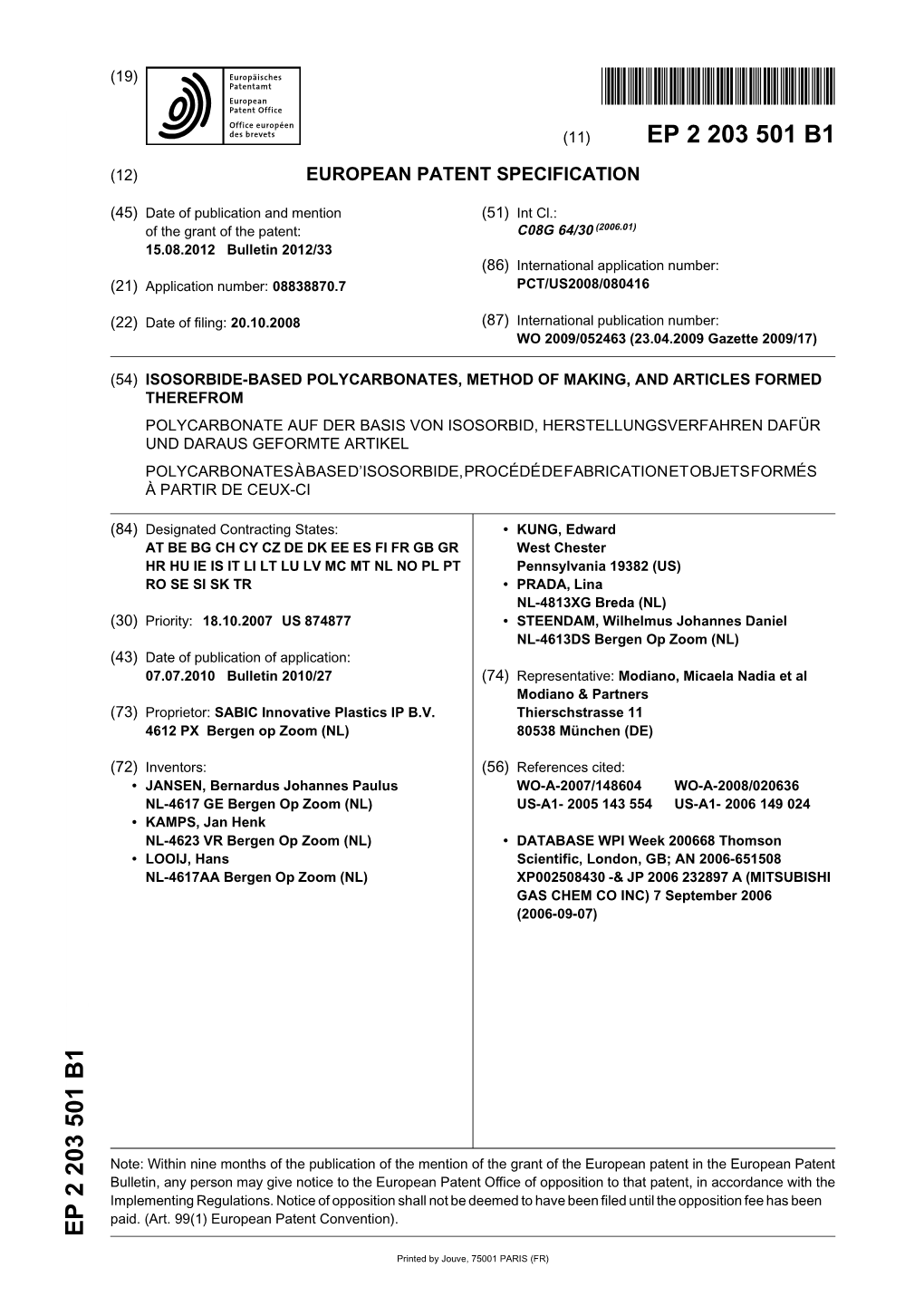 Isosorbide-Based Polycarbonates, Method of Making, and Articles Formed Therefrom