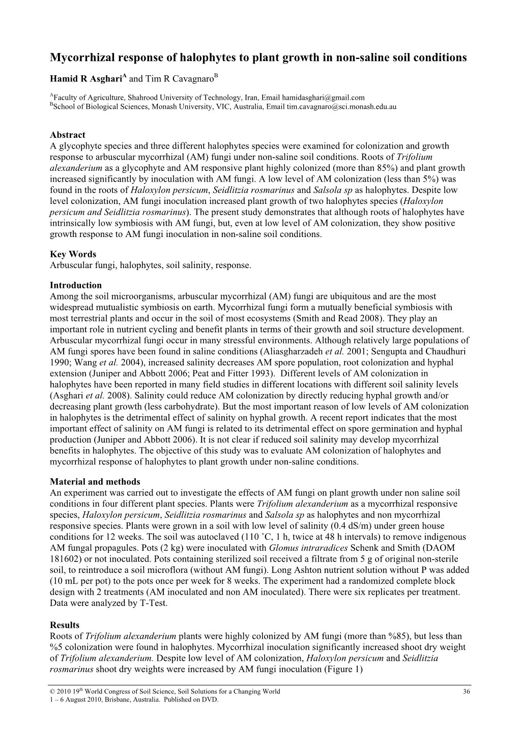 Mycorrhizal Response of Halophytes to Plant Growth in Non-Saline Soil Conditions