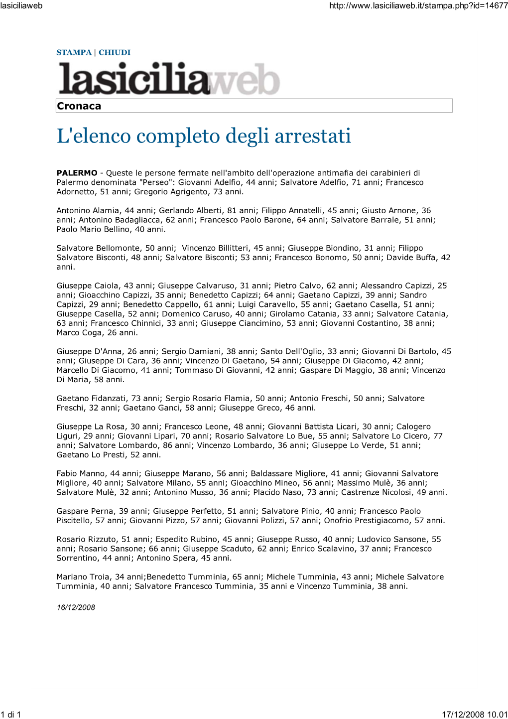 L'elenco Completo Degli Arrestati