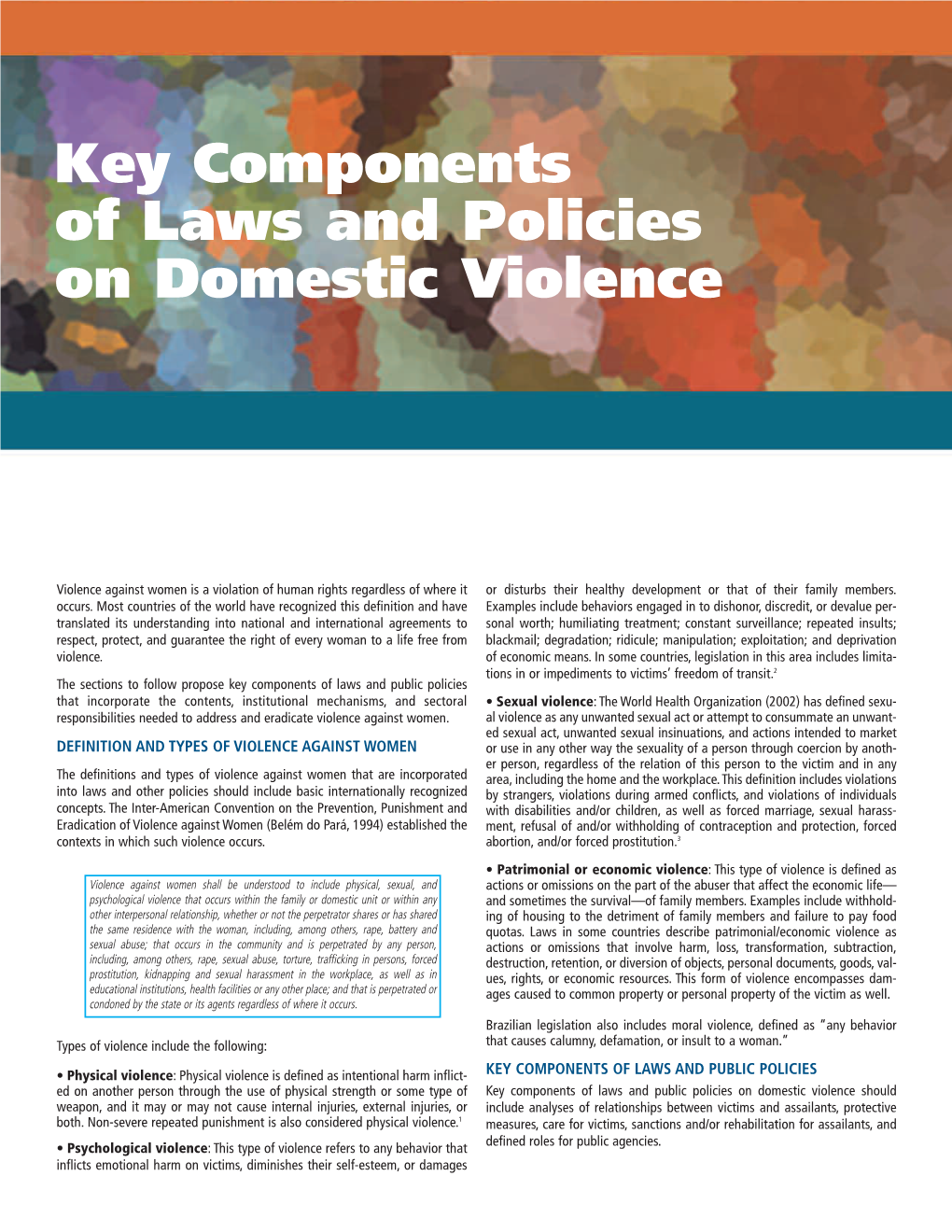 Key Components of Laws and Policies on Domestic Violence