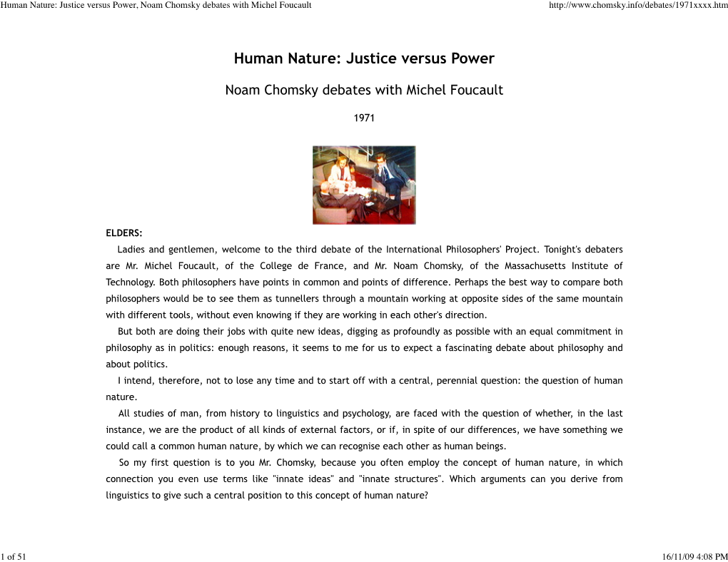 Human Nature: Justice Versus Power, Noam Chomsky Debates with Michel Foucault