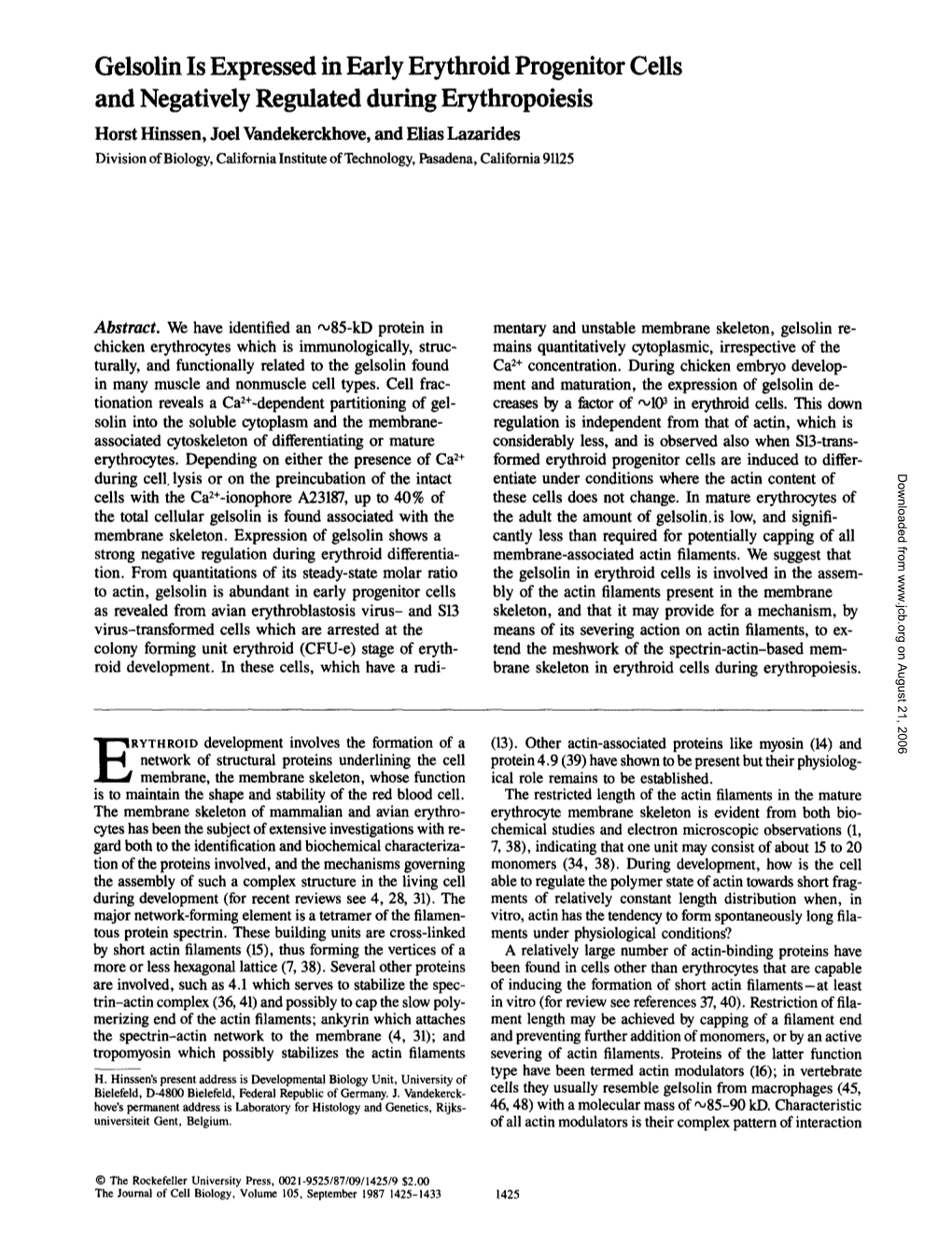 Gelsolin Is Expressed in Early Erythroid Progenitor Cells And