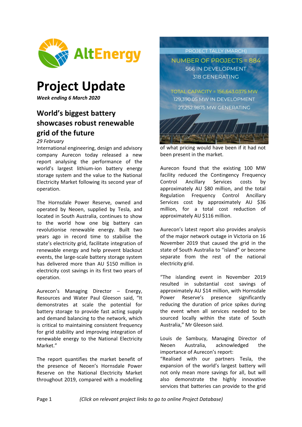 Project Update Week Ending 6 March 2020