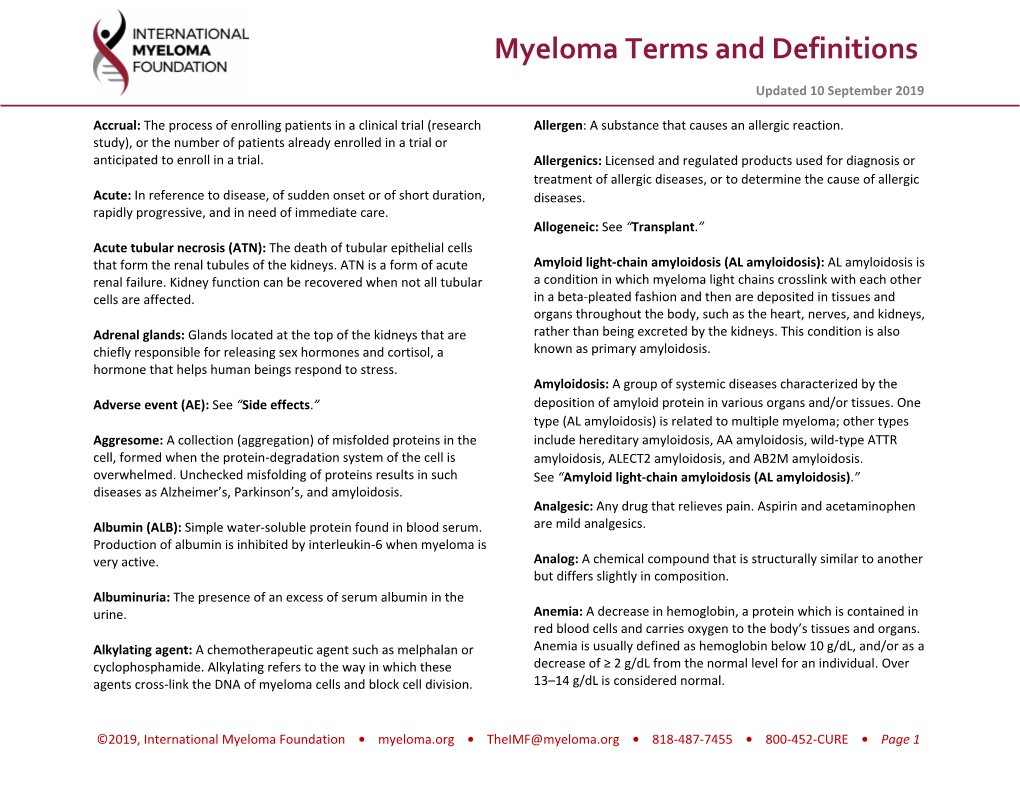 Myeloma Terms and Definitions