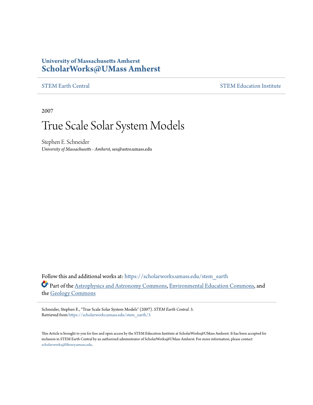 True Scale Solar System Models Stephen E