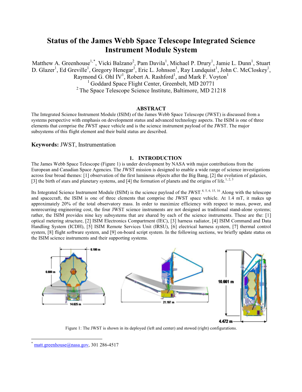 Status of the James Webb Space Telescope Integrated Science Instrument Module System