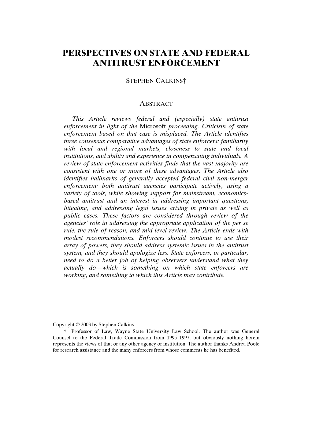 Perspectives on State and Federal Antitrust Enforcement