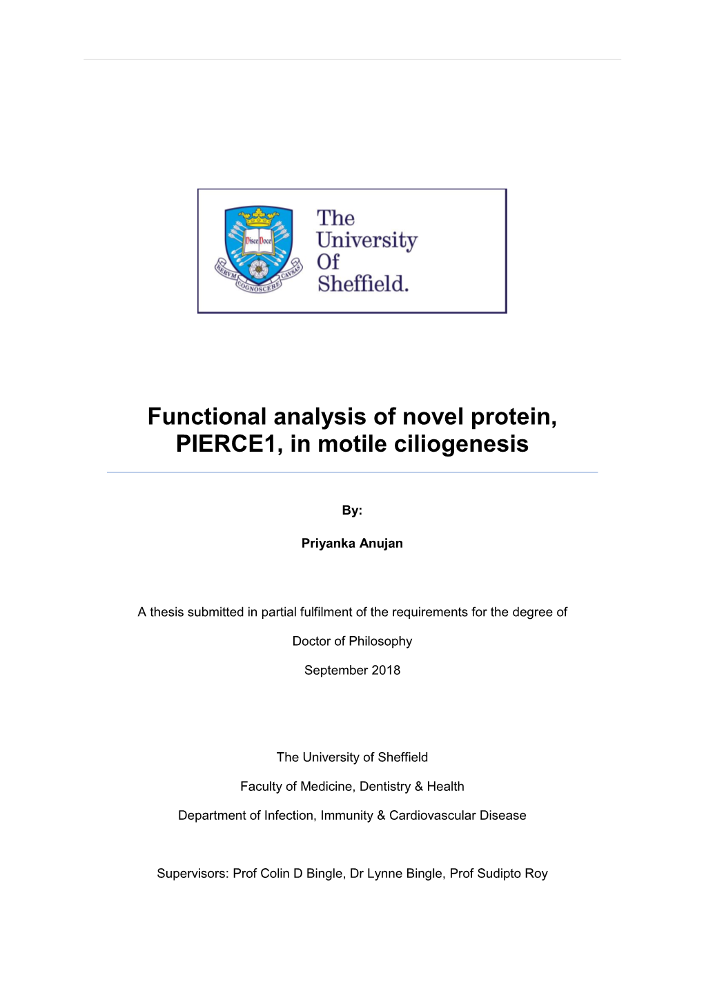 Functional Analysis of Novel Protein, PIERCE1, in Motile Ciliogenesis