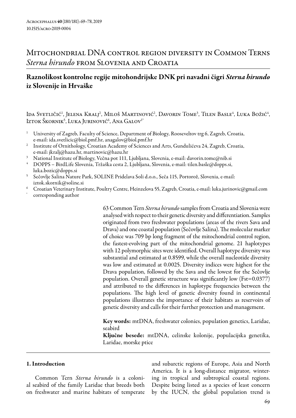 Mitochondrial DNA Control Region Diversity in Common Terns Sterna