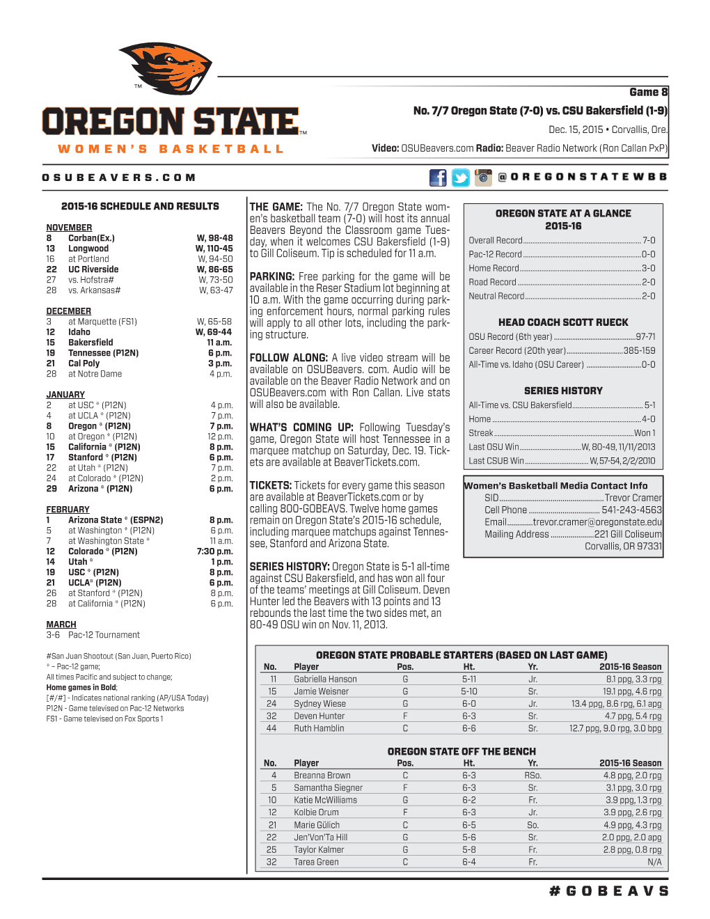 The No. 7/7 Oregon State Wom- En's Basketball Team