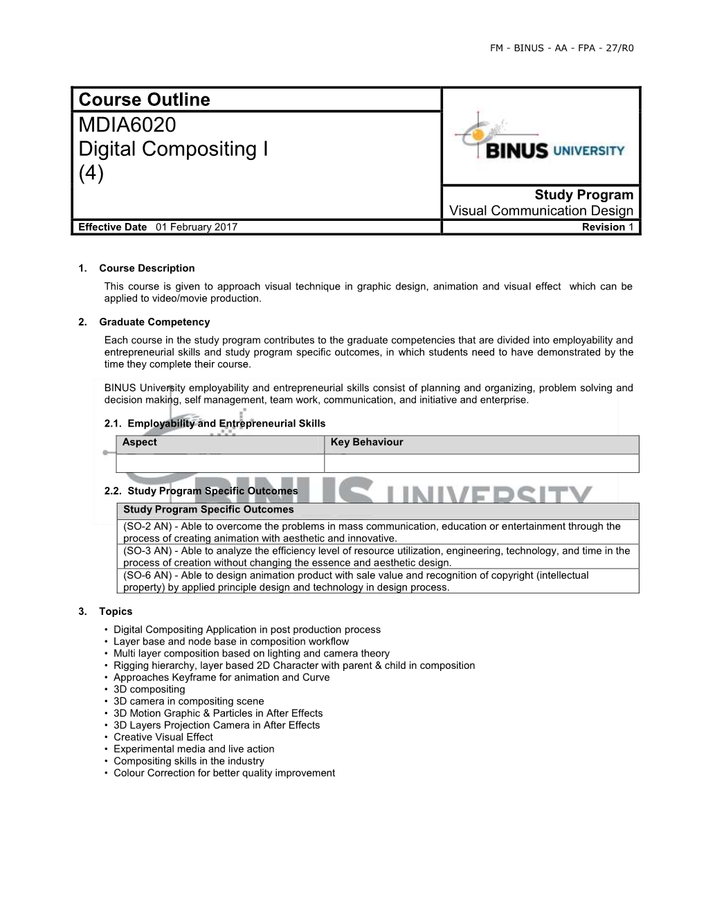 MDIA6020 Digital Compositing I