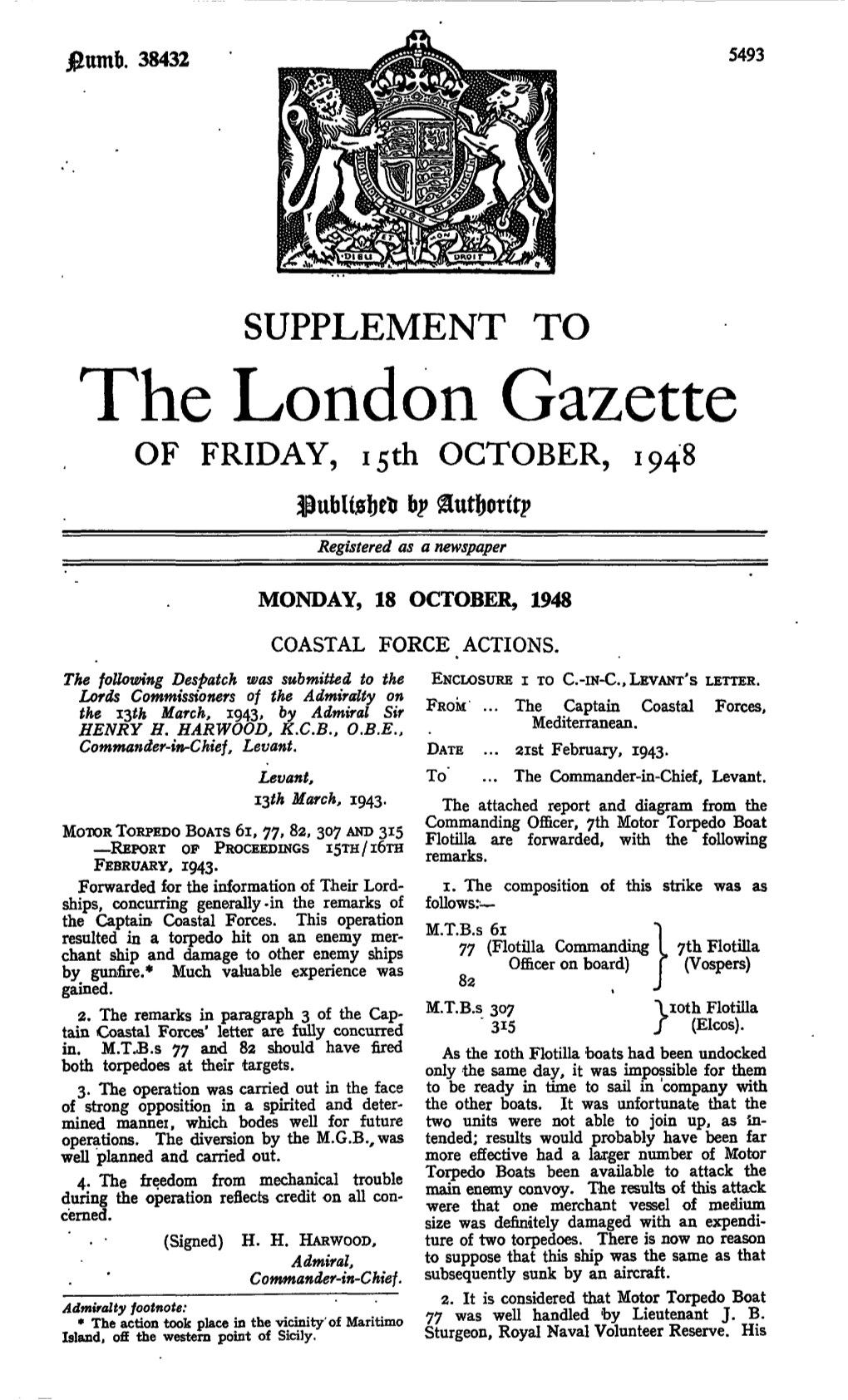 The London Gazette of FRIDAY, I Sth OCTOBER, 1948