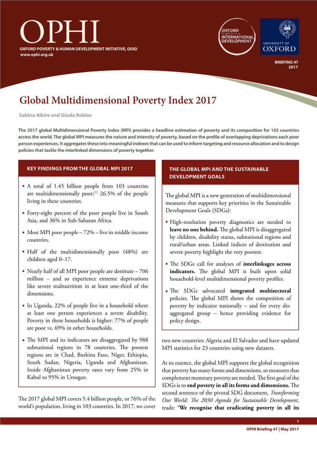 Global Multidimensional Poverty Index 2017