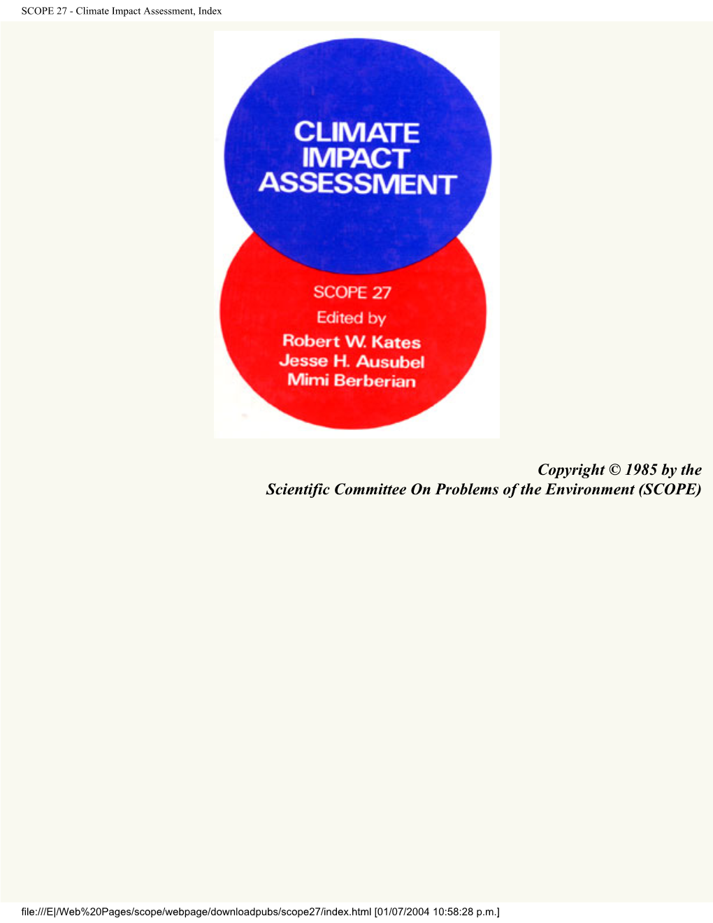 SCOPE 27 - Climate Impact Assessment, Index