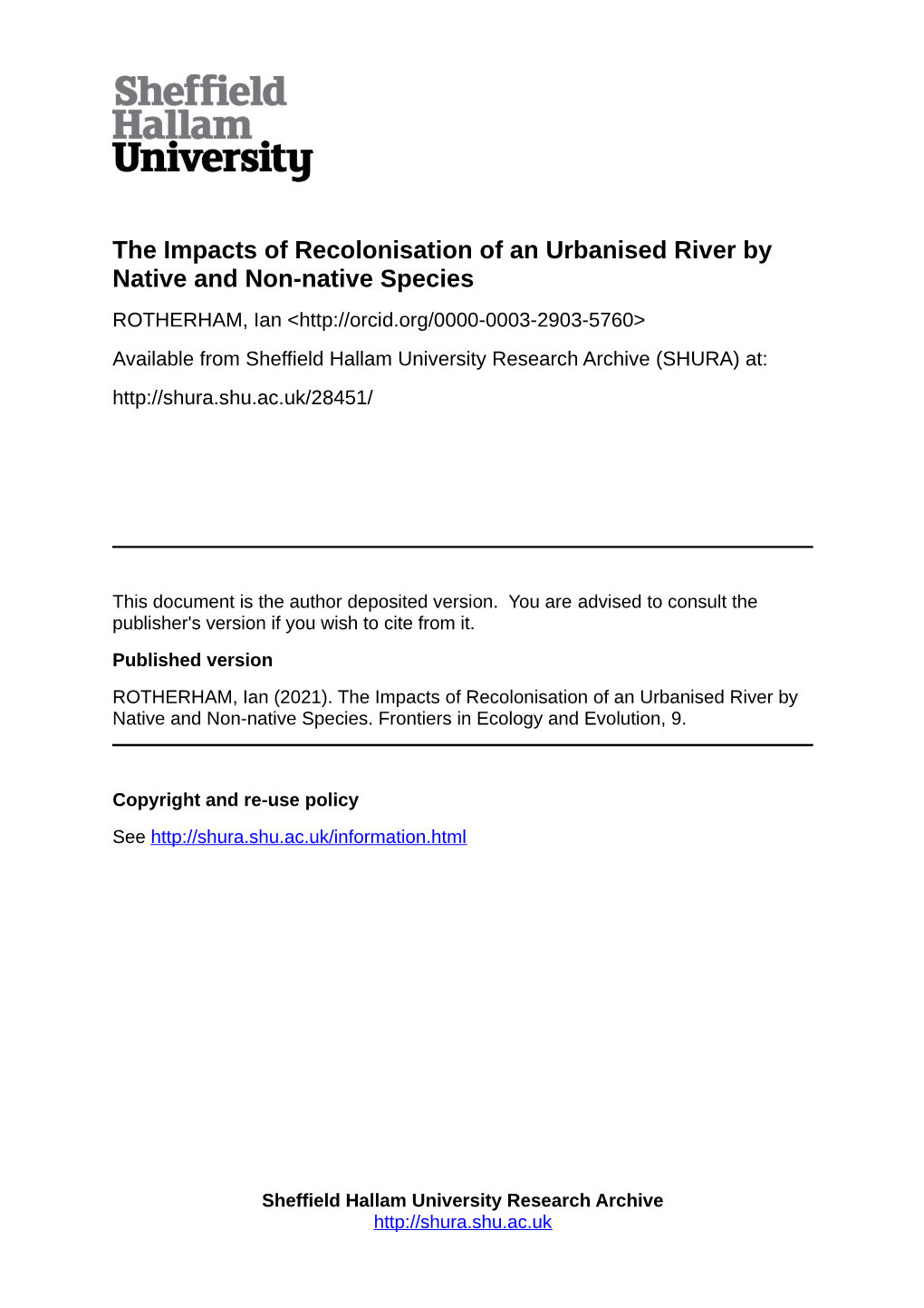 The Impacts of Recolonisation of an Urbanised River by Native and Non-Native Species