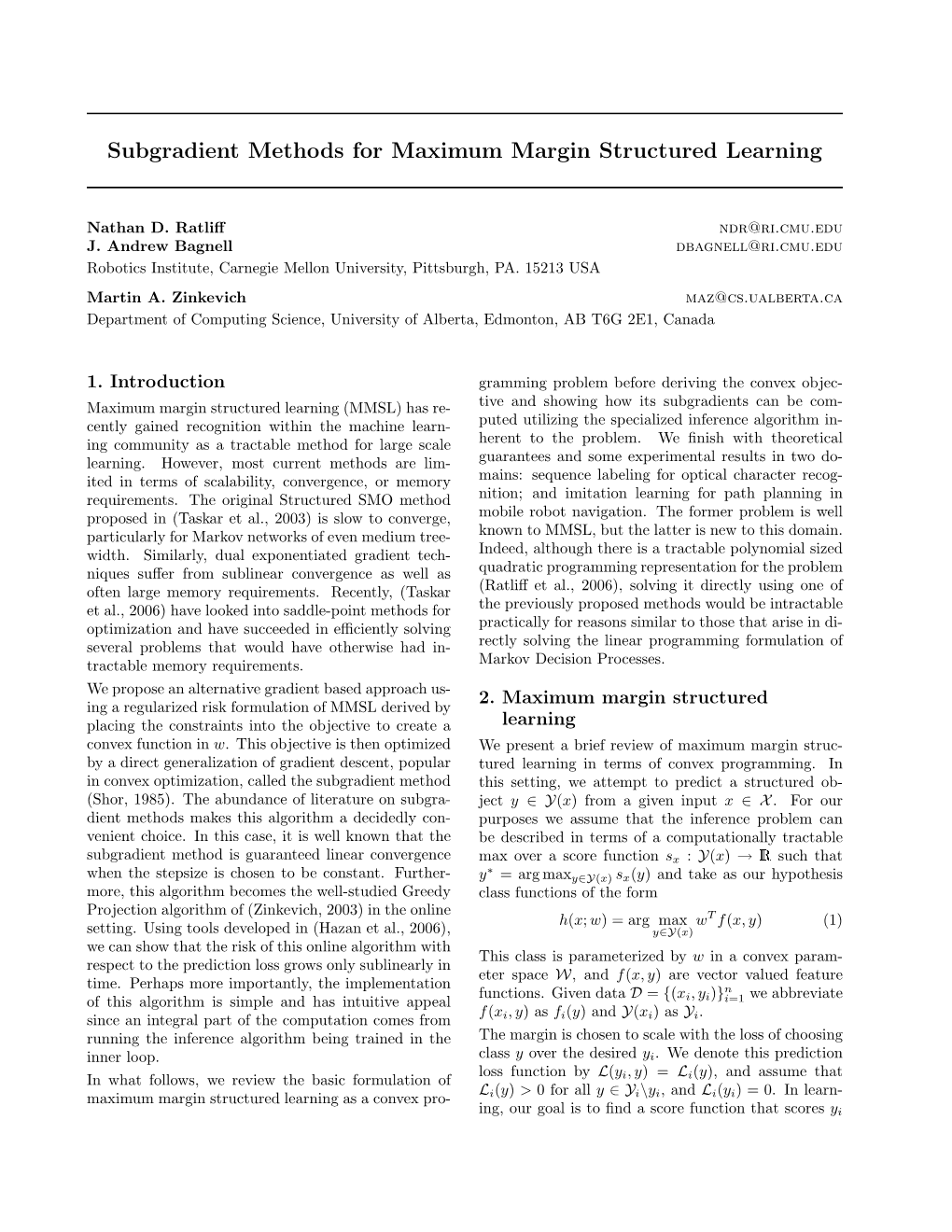 Subgradient Methods for Maximum Margin Structured Learning