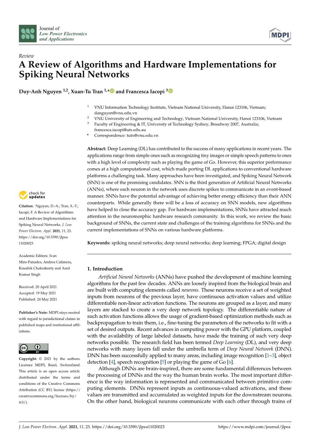 A Review of Algorithms and Hardware Implementations for Spiking Neural Networks
