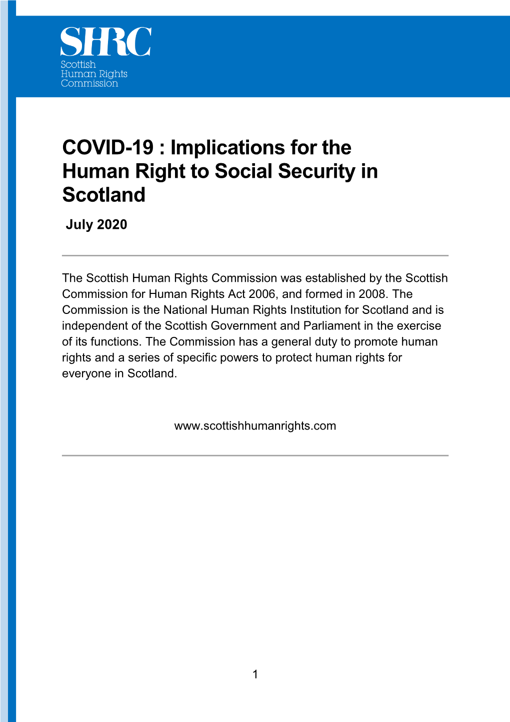 COVID-19 : Implications for the Human Right to Social Security in Scotland July 2020
