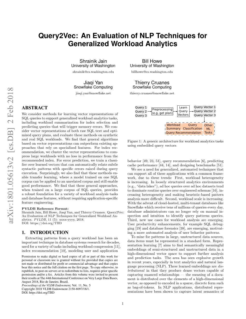 Query2vec: an Evaluation of NLP Techniques for Generalized Workload Analytics