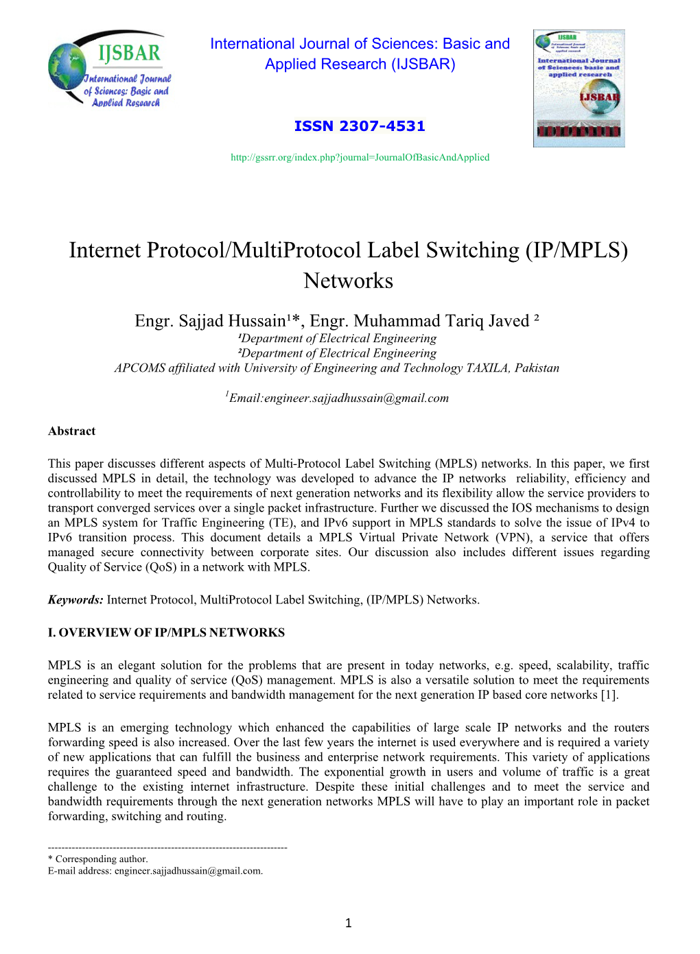 Internet Protocol/Multiprotocol Label Switching (IP/MPLS) Networks