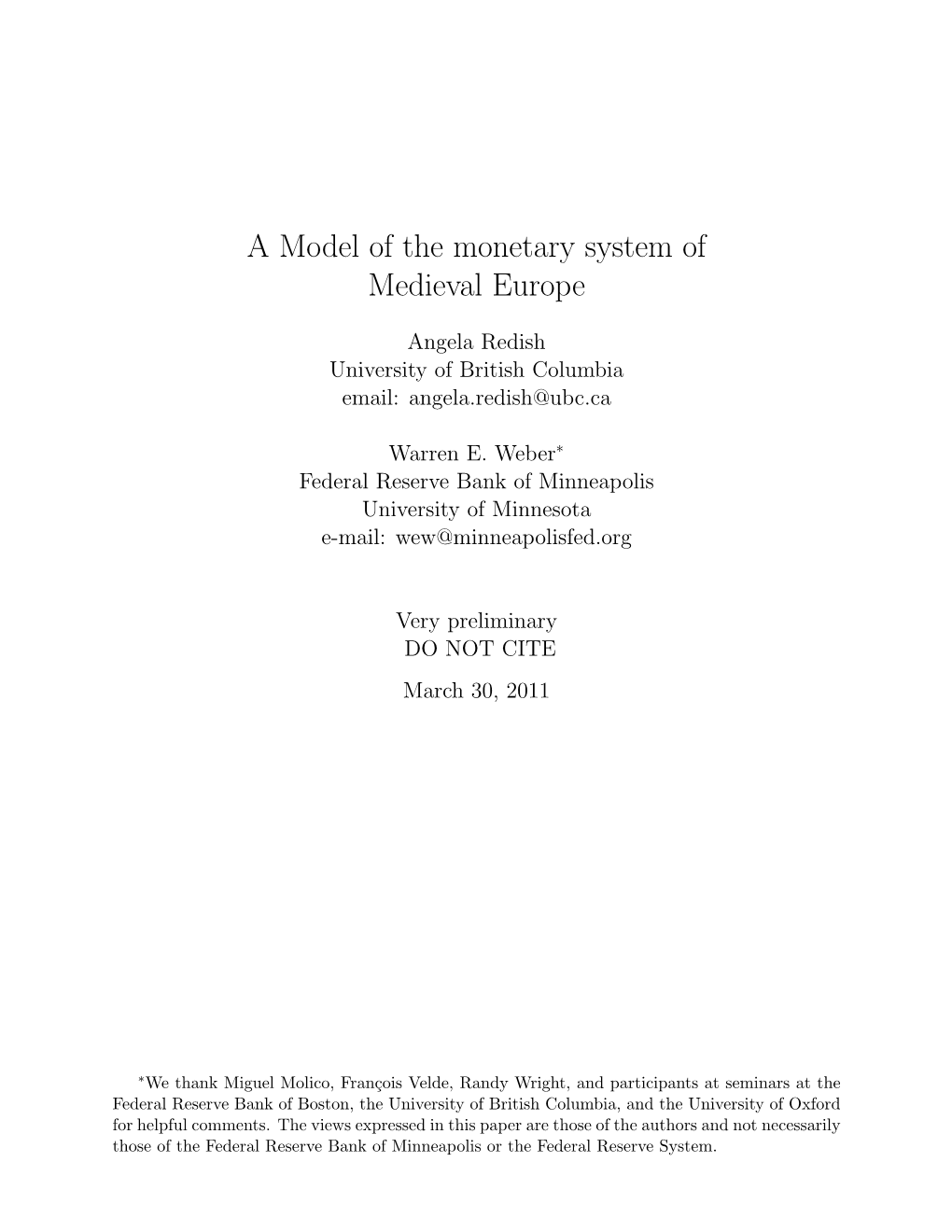 A Model of the Monetary System of Medieval Europe