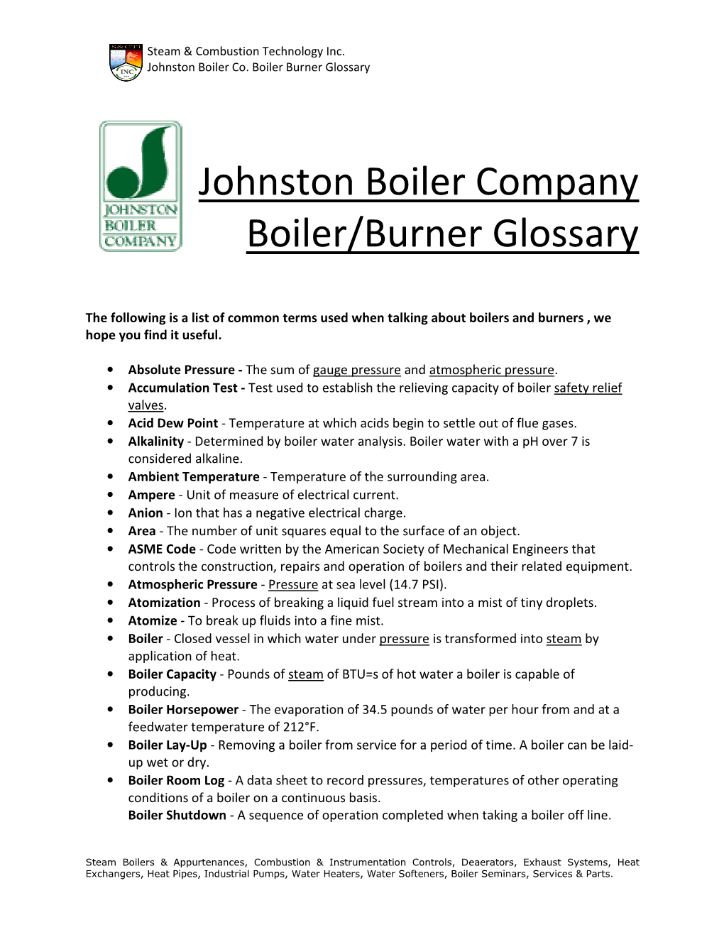 Boiler/Burner Glossary