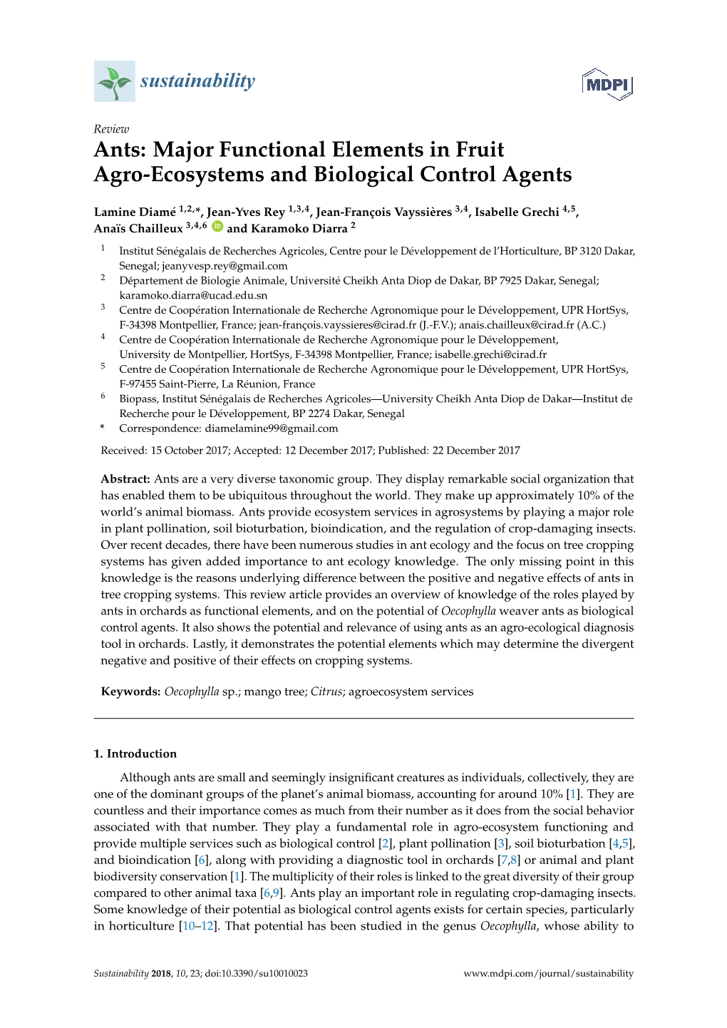 Ants: Major Functional Elements in Fruit Agro-Ecosystems and Biological Control Agents