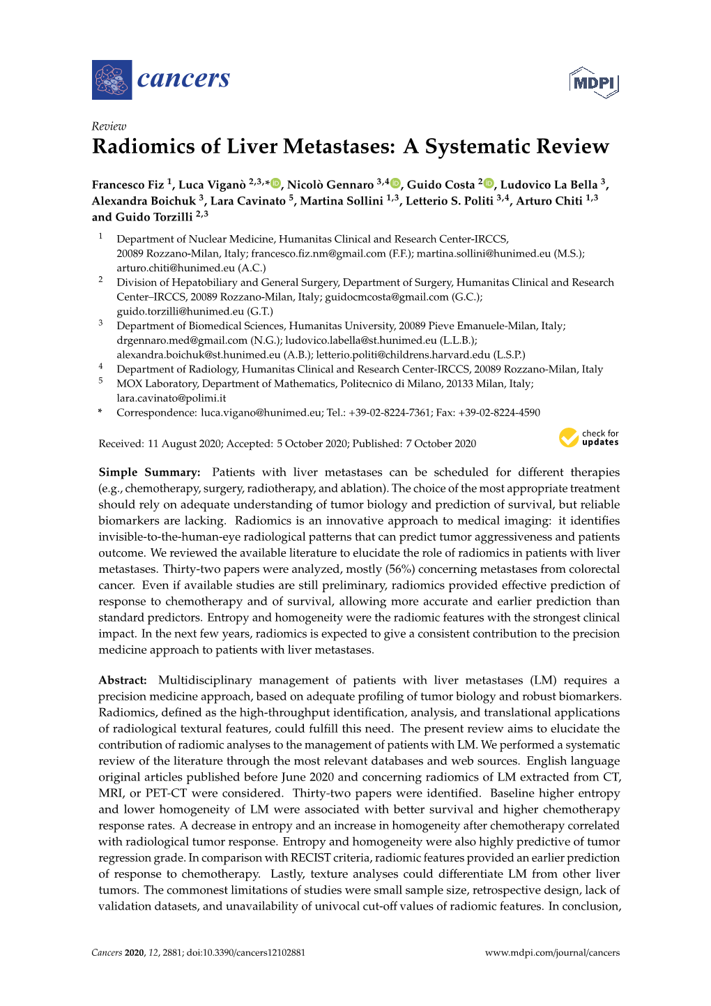 Radiomics of Liver Metastases: a Systematic Review