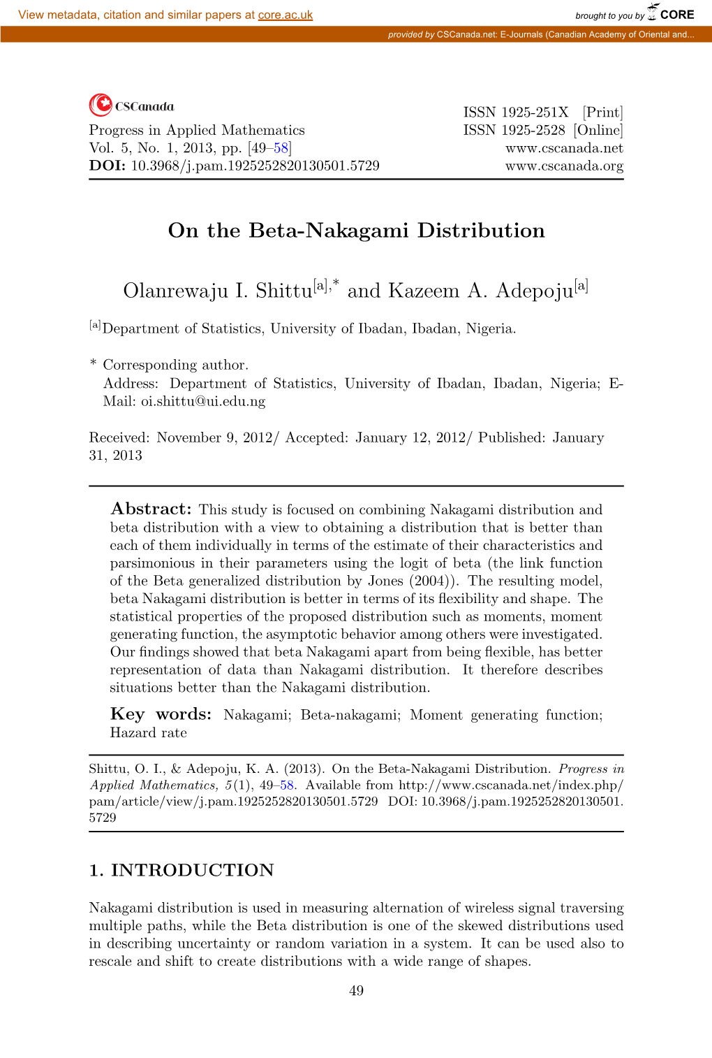 On the Beta-Nakagami Distribution