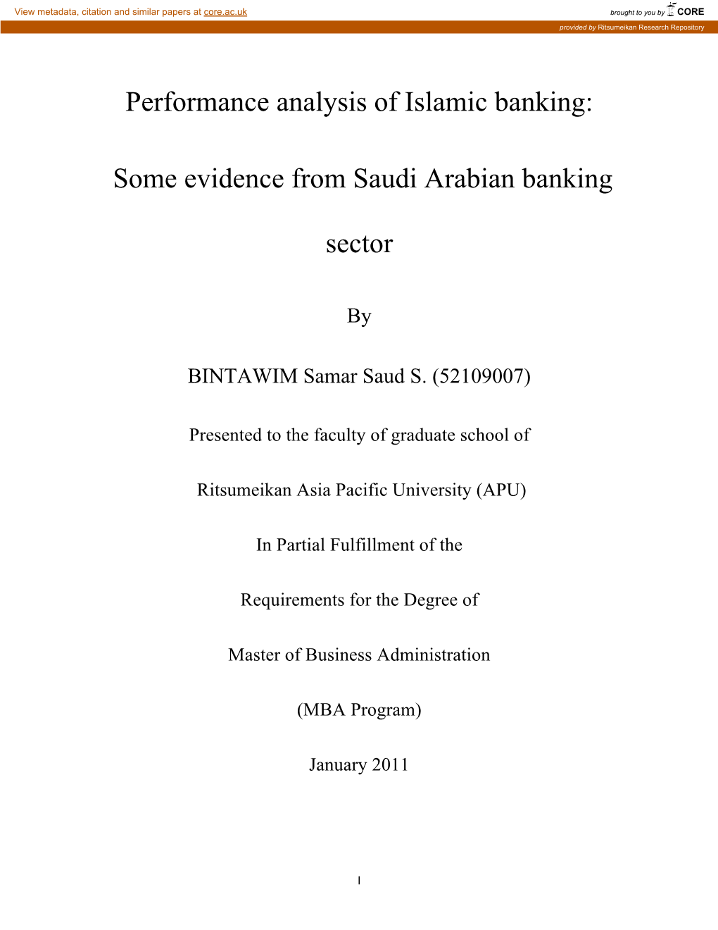 Some Evidence from Saudi Arabian Banking Sector