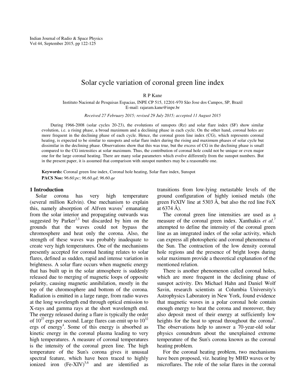 Solar Cycle Variation of Coronal Green Line Index