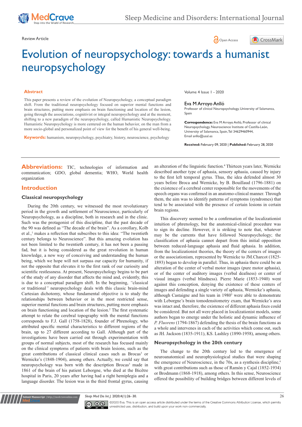 Evolution of Neuropsychology: Towards a Humanist Neuropsychology