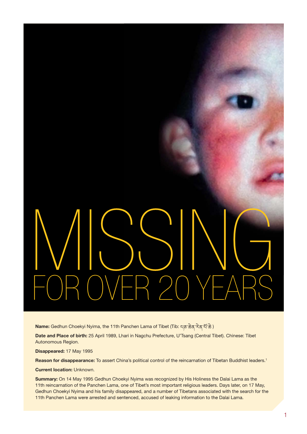 Missing for Over 20 Years. Gedhun Choekyi Nyima, the 11Th Panchen Lama