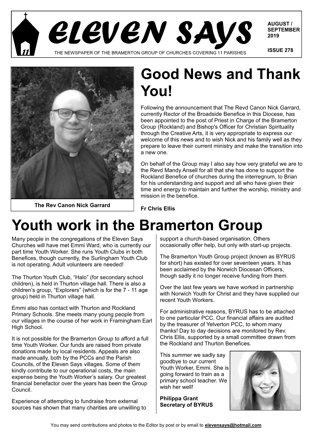 Youth Work in the Bramerton Group Good News and Thank You!